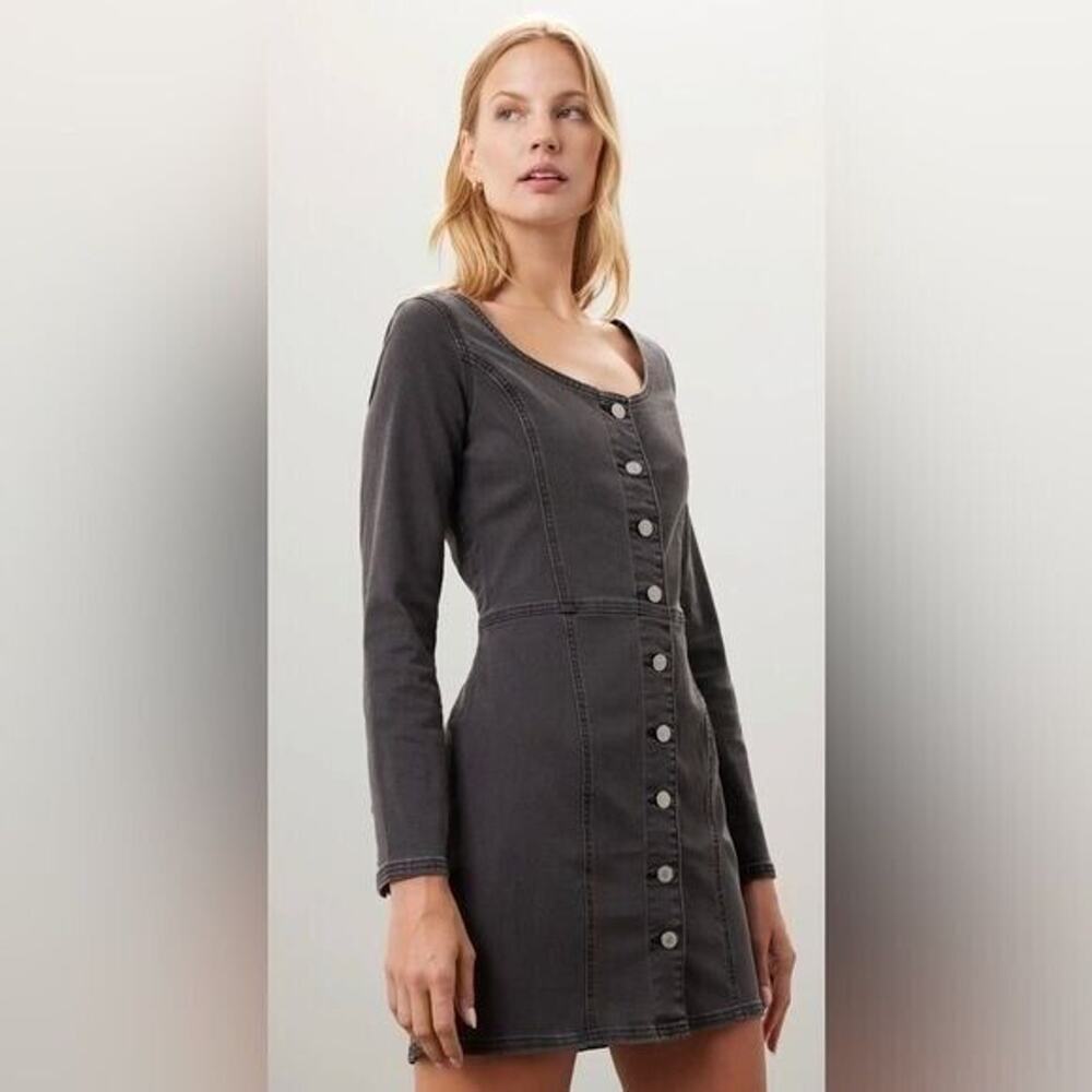 RTR Levi'sVeda Denim Dress Charcoal Mini LBD Button Down Chrome Sz XS Jean gray - Picture 2 of 9